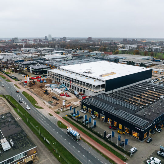 Construction of the new My Jewellery warehouse in ’s-Hertogenbosch. Drone shot taken from above the building.